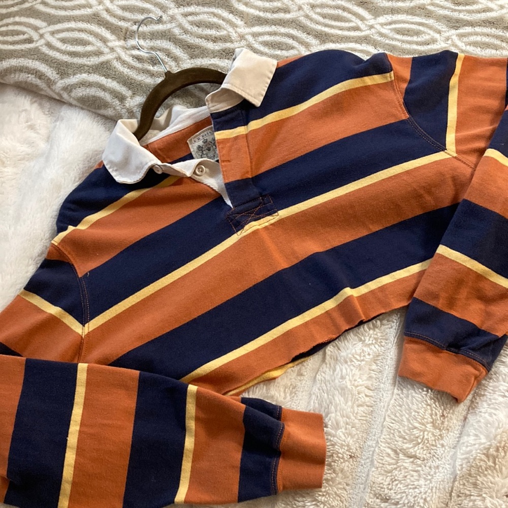 Cropped Striped Rugby Long Sleeve Top